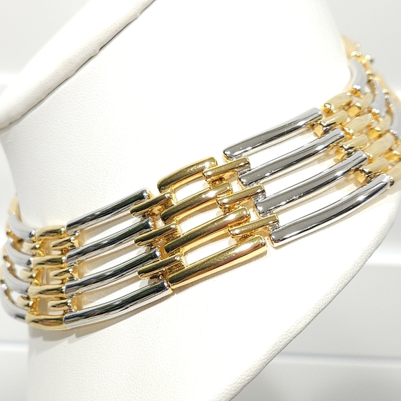 Vintage Givenchy Gold & Silver Two Tone Collar Necklace 14-inch - Picture 9 of 16